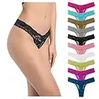 Pack of 10 Sexy Lace Women Thong Underwear Hollowed-Out T-Back Low Waist Sexy Cheeky Lingerie See-Through Panties Trim Plus Size