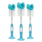 Dr. Brown's Reusable Sponge Baby Bottle Cleaning Brush Set with Suction Cup Stand, Scrubber and Nipple Cleaner, Blue 3-Pack