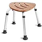 GOPLUS Tabouret de Douche en Bambou et Aluminium, Chaise de Baignoire Imperméable, Surface en Eventail, Hauteur Réglable, Anti-Dérapant pour Femmes Enceintes et Personnes Agées Charge Max. 160 KG