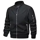 TACVASEN Herren Bomberjacke Fliegerjacke Übergangsjacke Leicht Pilotenjacke Bomber Jacke Windjacke Herbstjacke für Männer, Schwarz, L