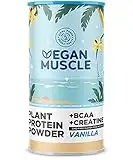 Proteína Vegana Vegan Muscle - Sabor Vainilla - Vegan Proteina vegetal de Guisante, Arroz y semillas Germinadas de Cañamo, Girasol. Enriquecido con BCAA y Creatina - 600gr proteinas para masa muscular