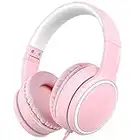 RORSOU R10 Over Ear/On-Ear Headphones with Microphone, Lightweight Folding Stereo Bass Headphones with 1.5M No-Tangle Cord, Portable Wired Headphones for Smartphone Tablet Computer MP3 / 4 (Pink)