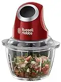 Russell Hobbs Tritatutto, Vasca in vetro 500 ml, Pulsante aizonabile con una sola mano, tritacarne, frullatore elettrico, pesti, verdure e frutta, Lama Multiuso Acciaio Inox, 200 W, Rosso, 24660-56