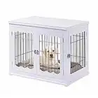 Unipaws Furniture Style Dog Crate with Double Door,Wooden Dog Kennels End Table, Wire Dog Crates House with Pet Bed