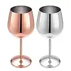 Rotweinglas aus Edelstahl mit Metallstiel, bruchsicher, für Weißwein und Cocktails, unzerbrechlich, BPA-frei, für Saft, Getränke, Champagner, Party, Bar (Roségold + Silber)