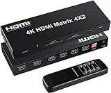 FERRISA 4x2 HDMI Matrix Switch,4 in 2 Out Matrix HDMI Video Switcher Splitter +Optical & L/R 3.5mm Output,Support Ultra HD 4K x 2K,3D 1080P,Audio EDID Extractor with IR Remote Control