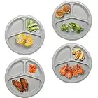 Zdesign Divided Plates for Adults(4 Pack) Portion Control Plates Divided Plastic Plates College Dorm Room Essential Apartment Essentials 9 3/4 Inch Reusable Dishes Set Microwave Safe(Gray)