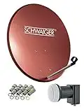 SCHWAIGER 494 SAT Set satellitare Parabola satellitare Twin LNB digital 8x F-plug 7mm Antenna SAT in alluminio set completo Brick red 55 x 62 cm