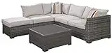 Signature Design by Ashley Outdoor Cherry Point 4 Piece Seating Set with Ottoman & Cocktail Table, Gray