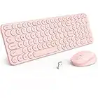 Wireless Keyboard and Mouse, Round Keys, Tactile Responsive Typing, Sleep Mode, Cute Keyboard Mouse Combo, Lag-Free USB Cordless Pink Keyboard for Computer/Laptop/PC/Windows/Mac/Chrome OS - Trueque