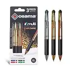 Osama, 4 Multi - Set Penne Colorate Cromate 4 Colori, 3 Pezzi - Penna Multicolore a Sfera 1 mm con Inchiostro Nero, Blu, Rosso e Verde, Ideale per Cartoleria e Cancelleria Scuola, Università e Ufficio