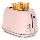 REDMOND 2 Slice Toaster Retro Stainless Steel Toaster with Bagel, Cancel, Defrost Function and 6 Bread Shade Settings Bread Toaster, Extra Wide Slot and Removable Crumb Tray, Pink, ST028