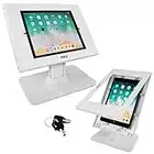 Pyle Anti Theft Tablet Security Stand - Table Mount Desktop Ipad Kiosk Stand w/Lock and Key Mechanism, 90° Rotate 75° Tilt - iPad, iPad Air, iPad Pro, Samsung Galaxy Tab A (2023) PSPADLK18, White