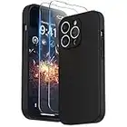 SURPHY Coque Compatible avec iPhone 14 Pro avec Verre Trempé, Silicone Liquide Protection Individuelle pour Chaque Objectif Épaissie Etui pour iPhone 14 Pro 6,1 Pouces, Nior