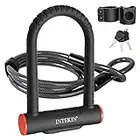 INTEKIN Bike U Lock Heavy Duty Bike Lock Bicycle Lock, 16mm U Lock and 5ft Length Security Cable with Sturdy Mounting Bracket for Bicycle, Motorcycle and More, Black, Small