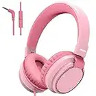 MIDOLA Kids Headphones Wired Volume Limited 85/110dB Over Ear Foldable with Shareport Headset Inline Cable AUX 3.5mm Mic for iPad Notebook Boy Girl Travel School Tablet Pink