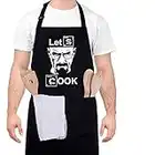 QINREN Funny Cooking Apron for Men, Funny Patterns Letters Design - Let's Cook- Professional Waterproof Apron Chef Husband Kitchen Apron with Double Pocket Adjustable Father's Day Birthday Gift