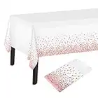 PLULON Nappe à Pois Blanc et Or Rose Nappe Blanc et Or Rose 137 x 274 cm Nappe Rectangle en Plastique pour Décorations de Table d'anniversaire en Or Rose