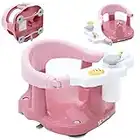 Twinly - Asiento de baño para bebé - Silla para bañera con respaldo - Barra de seguridad con apertura y 4 ventosas grandes de seguridad - Incluye 3 juguetes (Rosa)