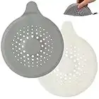 2 Pack Shower Drain Hair Catcher with Suction Cups, Silicone Foldable Sink Strainer Protector Drain Cover for Sinks Baths Bathtub Showers (Grey + White)