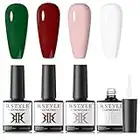 RSTYLE Smalti Semipermanenti per Unghie, 4 Colori Verde Rosso Rosa Bianco Smalto Semipermanente in Gel UV LED Nail Polish Smalto Gel per Unghie Kit Manicure 6ML