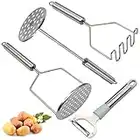 Qixuer 3 Pezzi Potato Mash,Schiaccia Patate in Acciaio Inox Schiacciapatate per Patate Lisce Purea di Patate Pressa da Patate con 1Pcs Pelapatate per Schiacciare Alimenti Prodotti da Forno