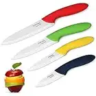 Knendet Ensemble de 4 Couteaux Chef de Cuisine Céramique Multicolores avec Lame Professionnelle Ultra Tranchante, Résistante aux Taches et Gaines Étuis pour la Préparation des Légumes, Fruits et Pain