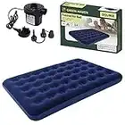 Premium Double Blow up Camping bed + AC Electric Air pump | Waterproof Single Airbed Inflatable Mattress | Camping Electric Pump for Inflatables with 3 Nozzles |Inflatable Camping Mattress