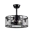 Dannilong Modern Enclosed Ceiling Fan Indoor with Remote Control, Black Caged Industrial Ceiling Fan Light Kit for Living Room, Bedroom, Kitchen (Stripped)
