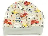 Kleine Könige Mütze Baby Jungen Beanie · Mitwachs-Funktion · Modell Autos Happy Cars, hellgrau · Ökotex 100 Zertifiziert · Größen 47-50