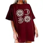 Writtian Tunika T-Shirt Damen Sommer Casual Bluse Tops Kurzarm Oberteil Damen Vintage Lustig Streetwear Oversized Tshirt Sonne Mond Motiv Sportshirt Teenager Mädchen Top Lang