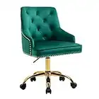 MOJAY Modern Mid-Back Tufted Office Chair, Swivel Height-Adjustable Accent Home Desk Chair,Cute Velvet Soft Seat Vanity Chair with Rivet and Arm Support (Green)