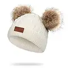 WELROG Baby Winter Warm Knit Hat Infant Toddler Kid Crochet Fur Hairball Beanie Cap(White)