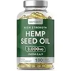 Hemp Seed Oil Supplement | 180 Softgel Capsules | 3000mg | High Strength | with Omega 3 6 and 9 | by Horbaach