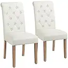 Yaheetech Set of 2 Dining Chairs Fabric Kitchen Chairs Upholstered Dining Chair Set with Back Padded for Dining Room Living Room Restaurant Beige