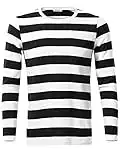 VETIOR Men‘s Black White Striped Shirt Casual Round Neck Long Sleeve Comfy Cotton