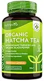 Organic Japanese Matcha Green Tea Extract - Rich Source of Chlorophyll - 120 Vegan Capsules - Boosted with Organic Turmeric & Black Pepper - Matcha Tea Powder Capsules (Alternative to Tablets)