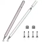 Stylus Pen for iPad 2 Pack, LIBERRWAY 2 in 1 Disc Stylus Pens for Touch Screens, Capacitive Stylus with Magnetic Cap, Compatible with iPad iPhone Pro Android Chromebook (White & Rosegold)