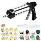 JAZORR Cookie Press,Stainless Steel Cookie Press Gun Kit with 13 Cookie Mold Discs 8 Piping Nozzles for DIY Biscuit Maker and Cake Decorating Tool (Black,with Cleaning Brush)