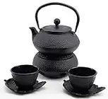 急須きゅうす Hobnail Iron Teapot Set - Japanese Antique 24 Fl Oz Small Dot Cast Iron Teapot Tetsubin with Infuser, 2 Cups with Saucers and Teapot Warmer, Birthday gift idea for gift price $120