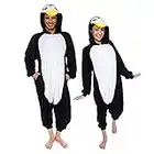 Silver Lilly Unisex Adult Pajamas - Plush One Piece Cosplay Penguin Animal Costume, Black / White, Small