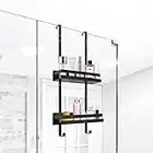 Dyna-Living Over The Shower Door Caddy Pantry Organizer Rack with Reliable Hooks, Sturdy Rust Proof 2-Tier Hanging Shower Organizer Shelf Basket Storage Rack, Bathroom Shower Caddy Drill Free – Black