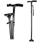 Walking Cane with LED Light, Ohuhu Adjustable Folding Canne and All Terrain Walking Stick with Carrying Bag for Men and Women, Sturdy and Lightweight Portable Walking Cane, for Fathers Mothers