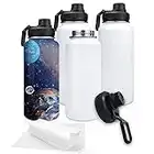 XccMe 32oz Stainless Steel Sublimation Sports Water Bottle,Insulated Thermos Mugs with Shrink Wrap Films and Wide Mouth Lid,Double Wall Vacuum Tumbler Keeps Liquids Hot or Cold (White 4 PACK)