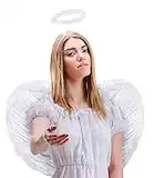 Set avec ailes d'ange + serre-tête ange | serre-tête | ailes d'ange | Cupidon | ailes de plumes | Enfant Jésus comme accessoire pour le costume féminin Halloween | Carnaval | Fête à thème (Blanc)