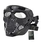 WISEONUS Airsoft Mask Tactical Paintball Skull Mask Eye Protective Gear Full Face Mask for Halloween Hunting CS Wargame (Black)