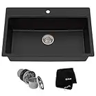 KRAUS 31 Inch Dual Mount Single Bowl Granite Kitchen Sink w/Topmount and Undermount Installation in Black Onyx