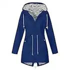 Light Rain Jacket Women's Waterproof Long Rain Coats Hooded Trench Coats Hooded Windbreaker Lightweight Raincoats, Blue, X-Large