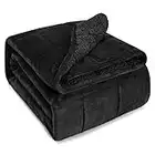 Sivio Sherpa Fleece Weighted Blanket for Adult, 15 lbs Heavy Fuzzy Throw Blanket with Soft Plush Flannel, Reversible Twin-Size Super Soft Extra Warm Cozy Fluffy Blanket, 60x80 Inches Dual Sided Black