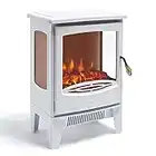 VonHaus Electric Stove Heater – 1800W Fireplace with LED Log Fire Flame Effect – Adjustable Thermostat, Freestanding & Portable with Overheat Protection - Ideal for Living Room - White